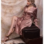 Satin Puff Sleeve Dress - All Dresses - 2