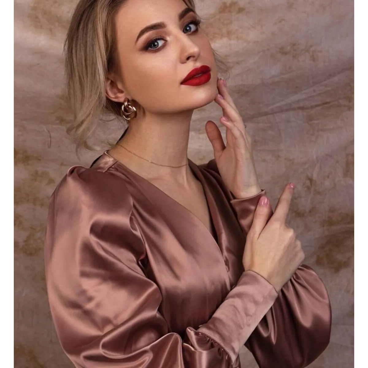 Satin Puff Sleeve Dress - All Dresses - 3