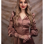 Satin Puff Sleeve Dress - All Dresses - 4