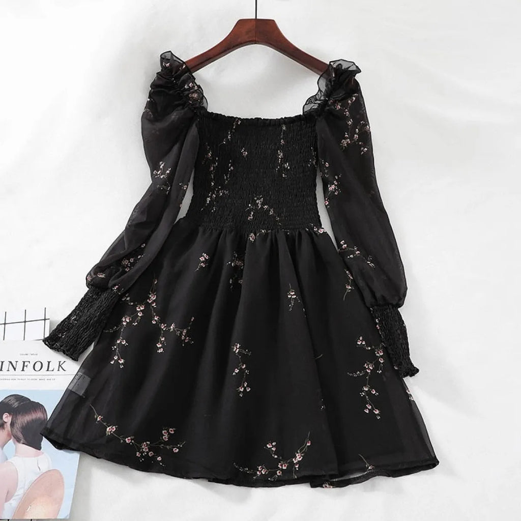 Vintage Flower Puff Sleeve Dress - All Dresses - 3