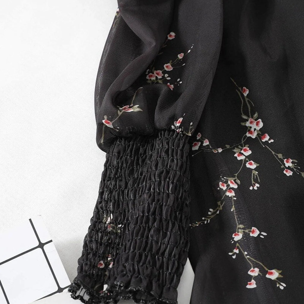 Vintage Flower Puff Sleeve Dress - All Dresses - 4
