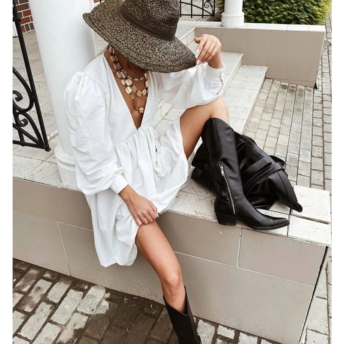 Puff Sleeve Mini Dress - All Dresses - 4