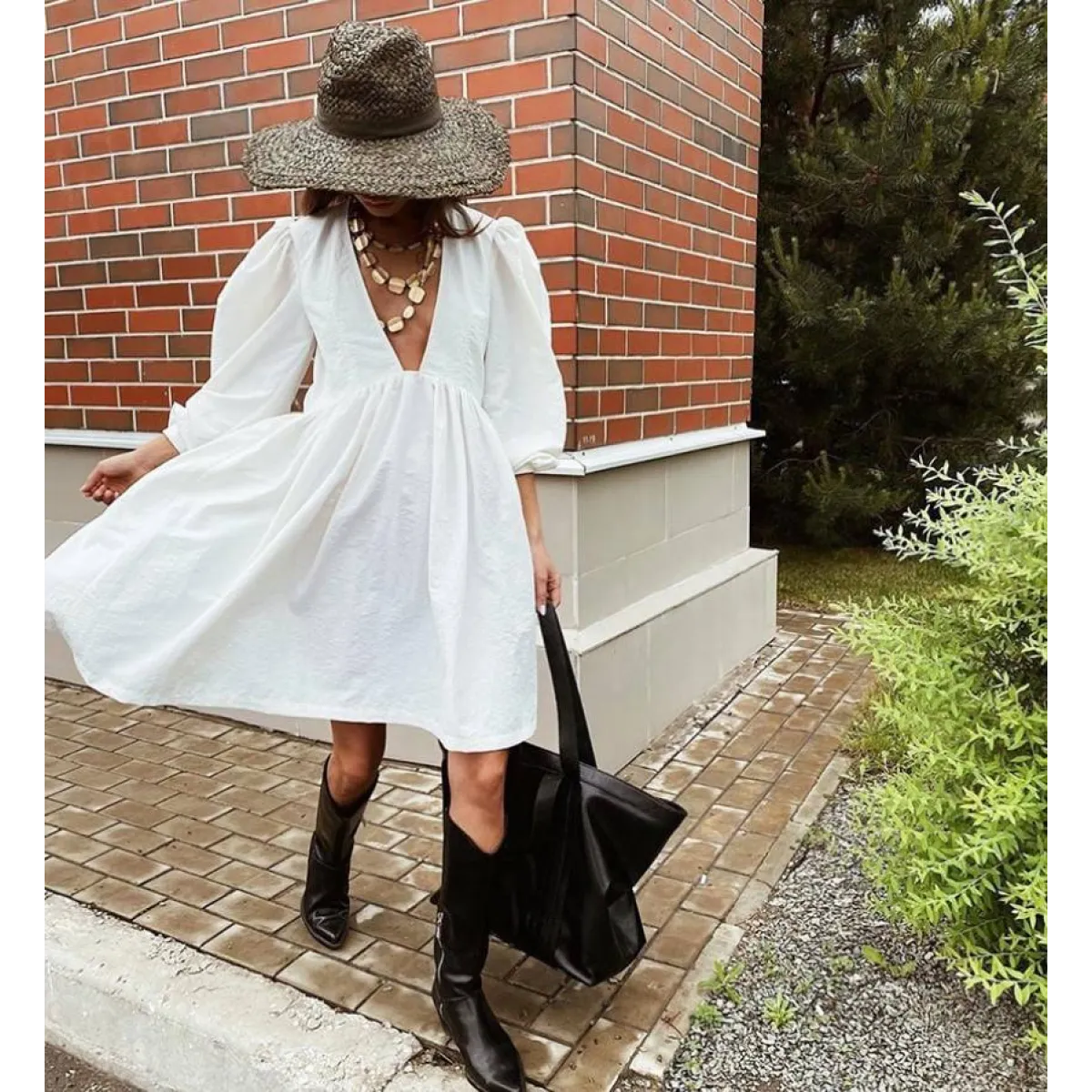 Puff Sleeve Mini Dress - All Dresses - 6