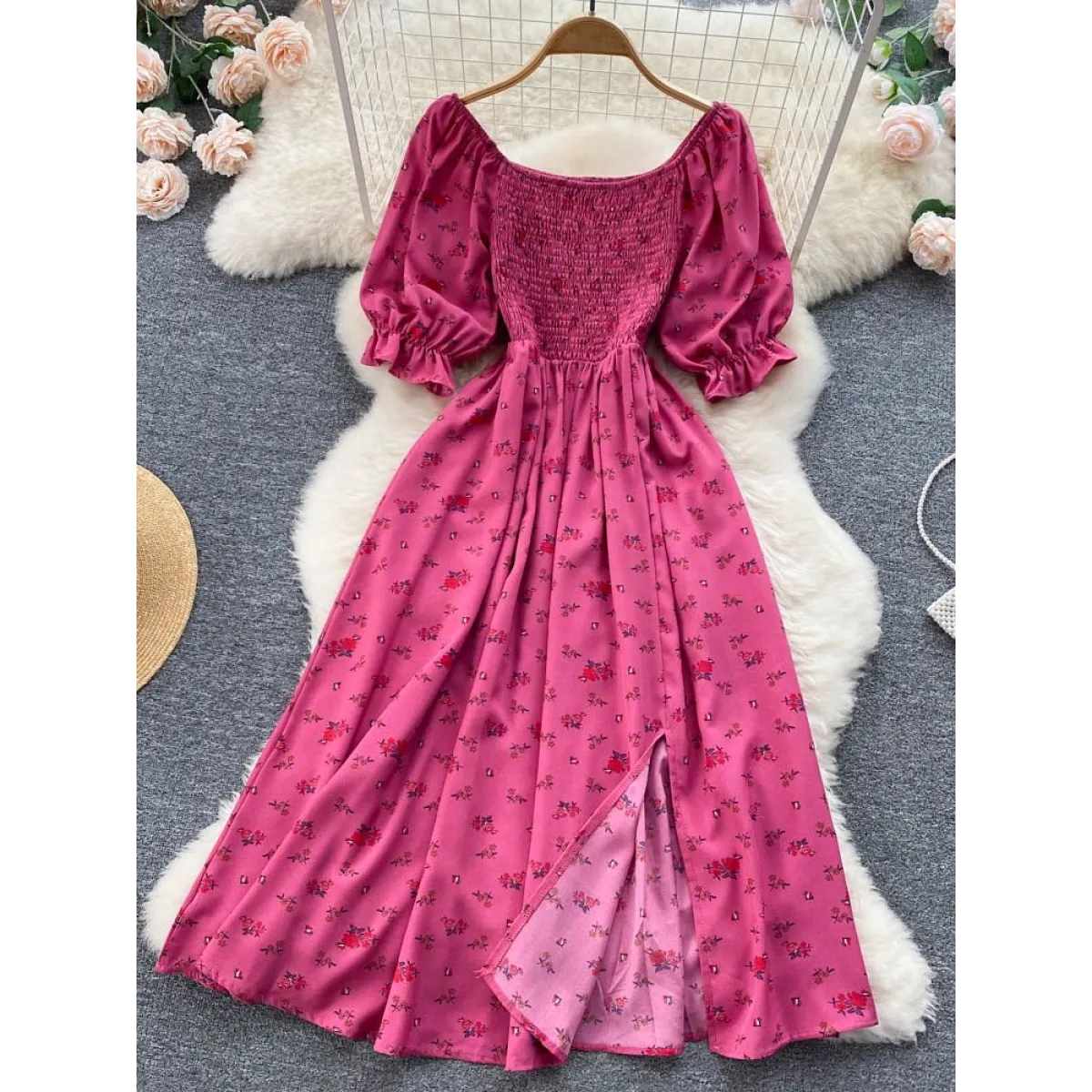 Puff Sleeve Party Dress - All Dresses - 1