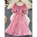 Puff Sleeve Party Dress - All Dresses - 19