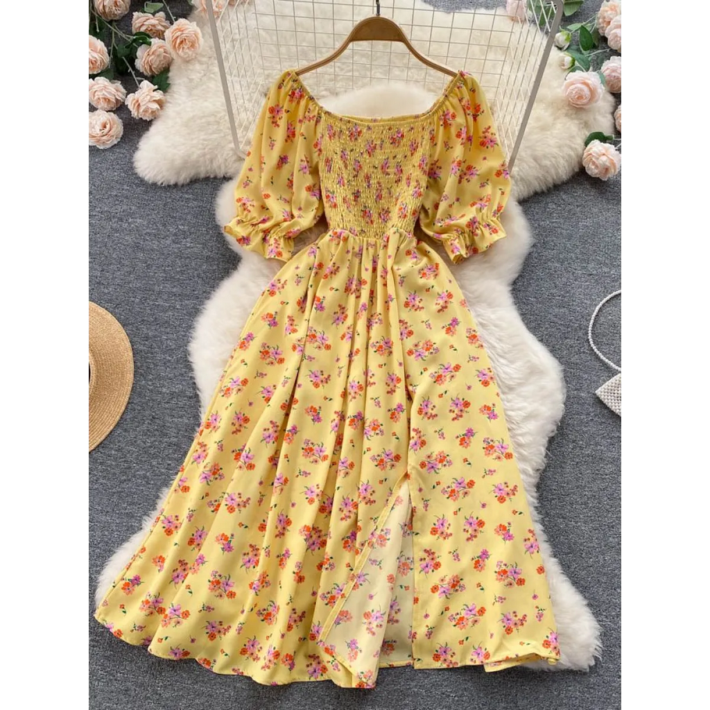 Puff Sleeve Party Dress - All Dresses - 24