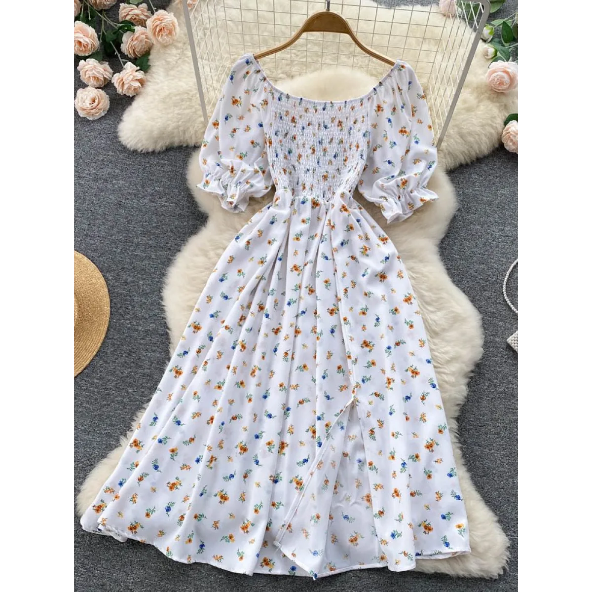 Puff Sleeve Party Dress - All Dresses - 4