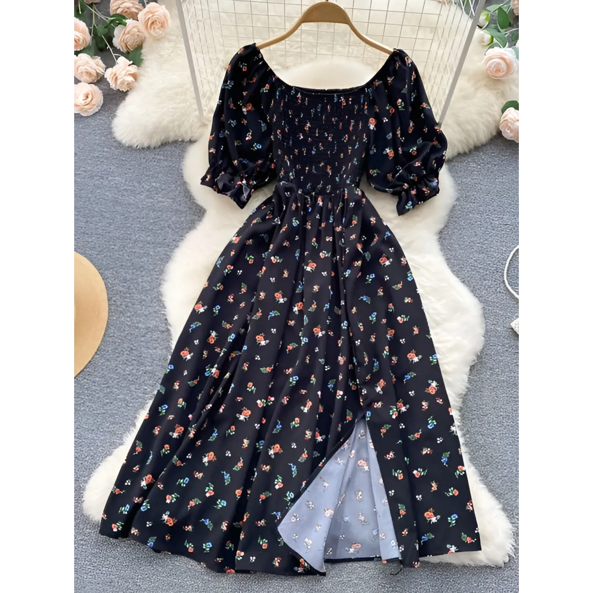 Puff Sleeve Party Dress - All Dresses - 7