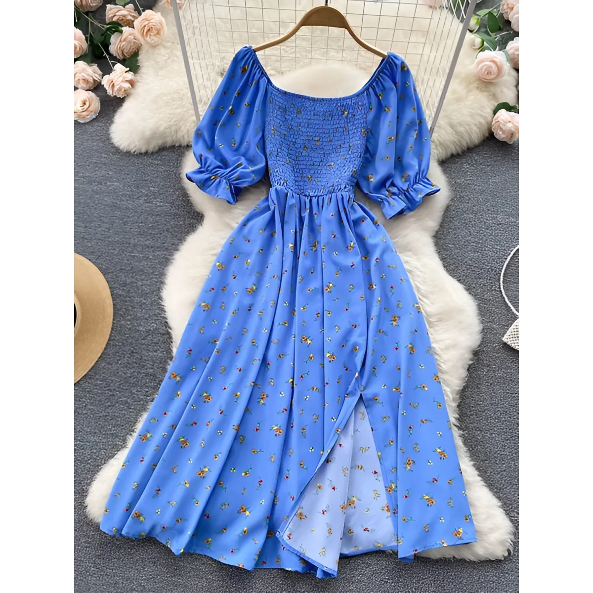 Puff Sleeve Party Dress - All Dresses - 8