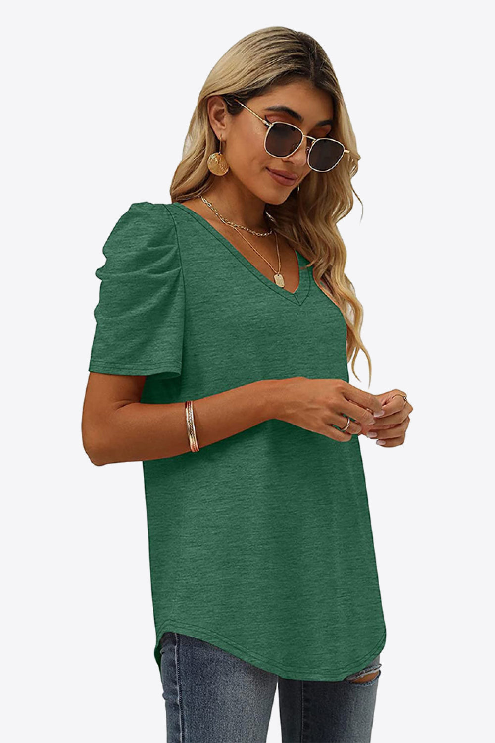 V-Neck Puff Sleeve Tee - T-Shirts - Shirts & Tops - 17 - 2024