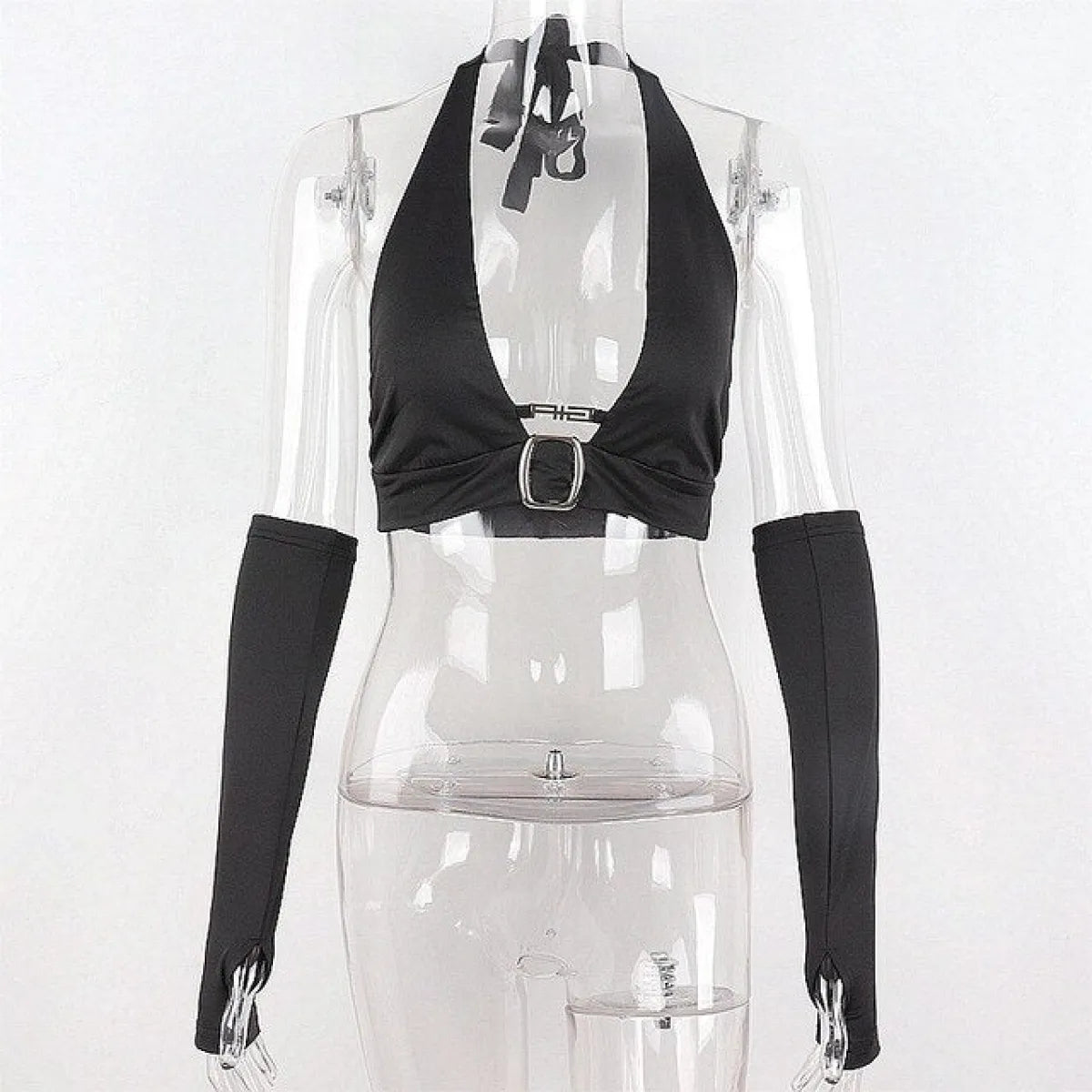 Punk Black Halter Tops - Women’s Clothing & Accessories - Sleeveless - Asymmetric - Halter Tops - 1