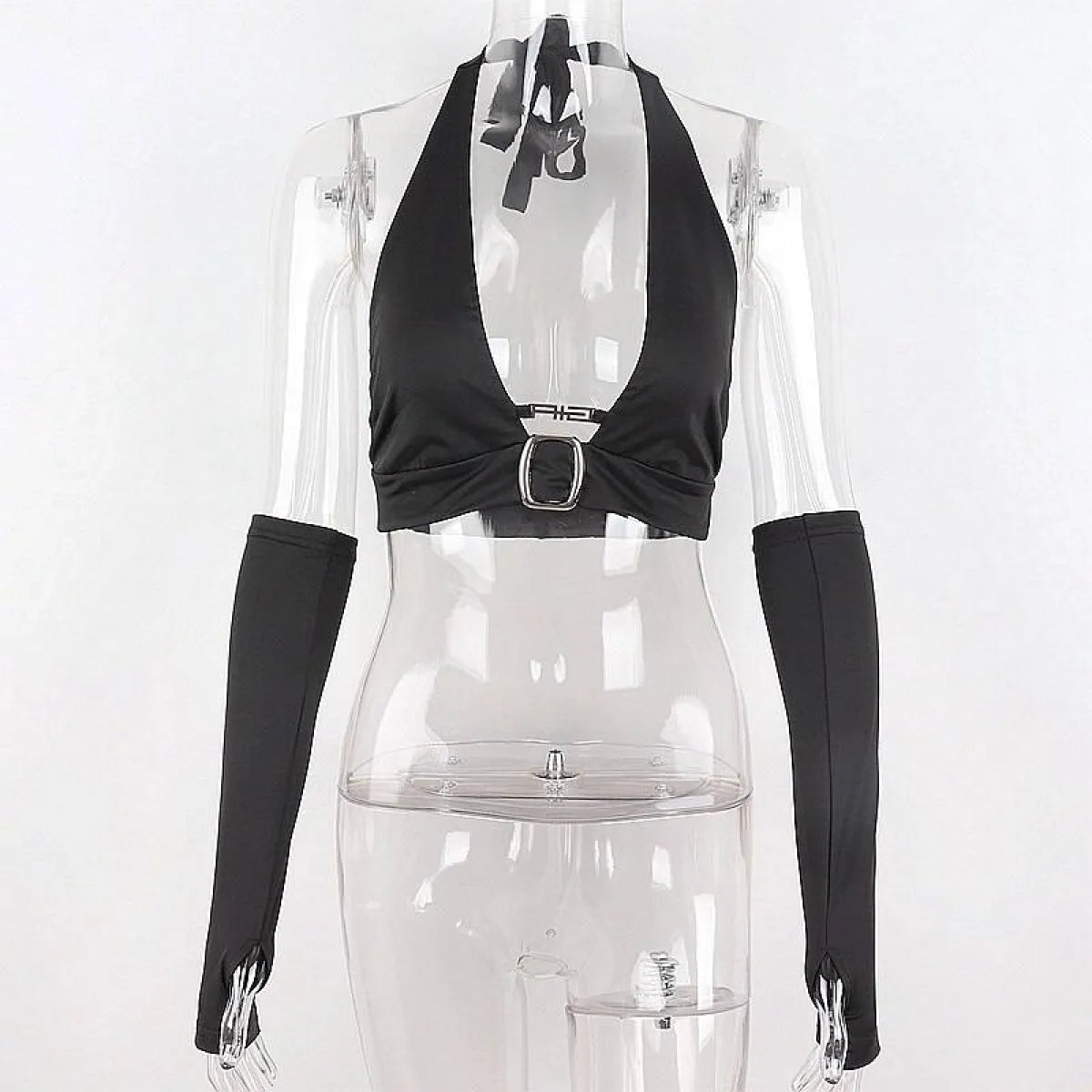 Punk Black Halter Tops - Women’s Clothing & Accessories - Sleeveless - Asymmetric - Halter Tops - 3