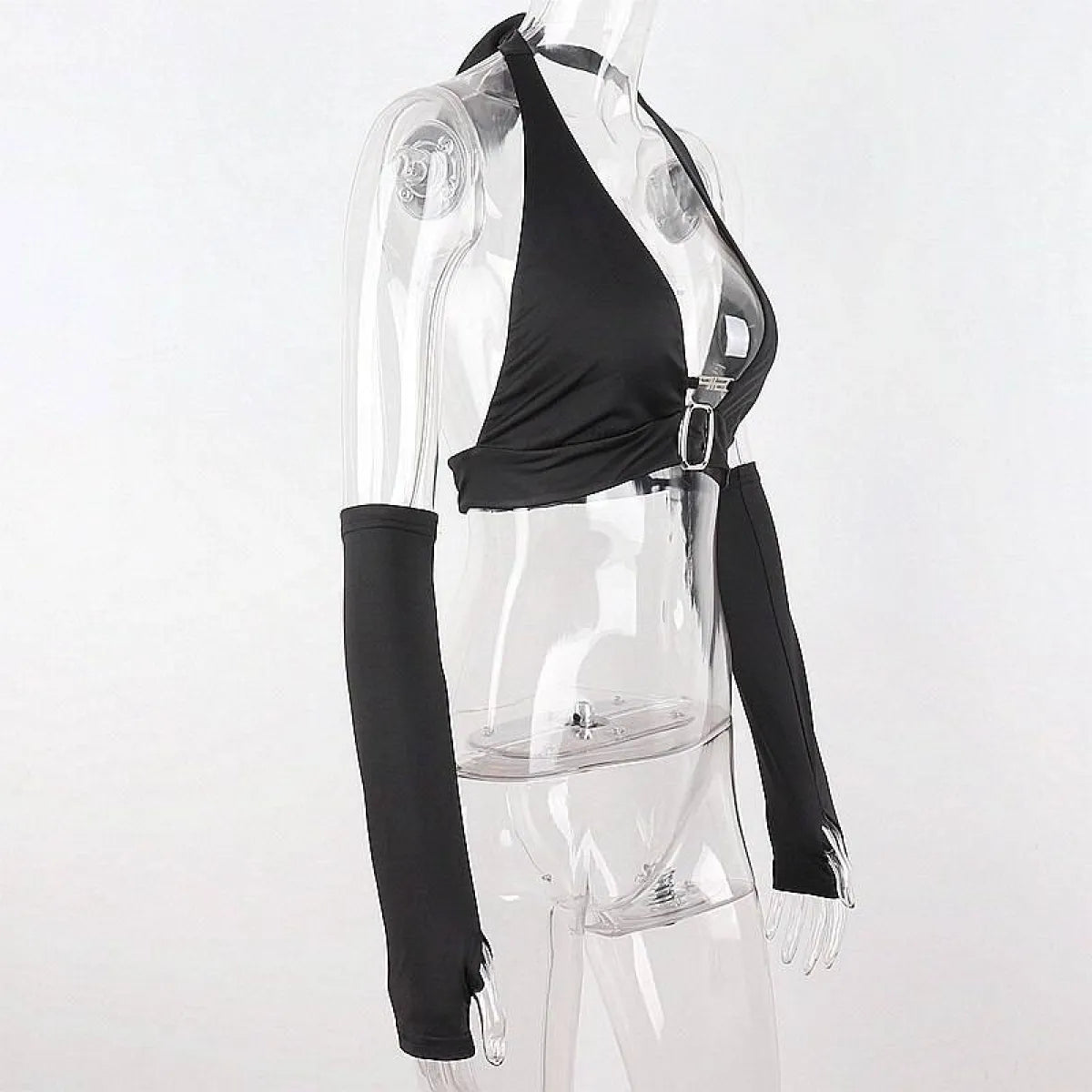 Punk Black Halter Tops - Women’s Clothing & Accessories - Sleeveless - Asymmetric - Halter Tops - 4