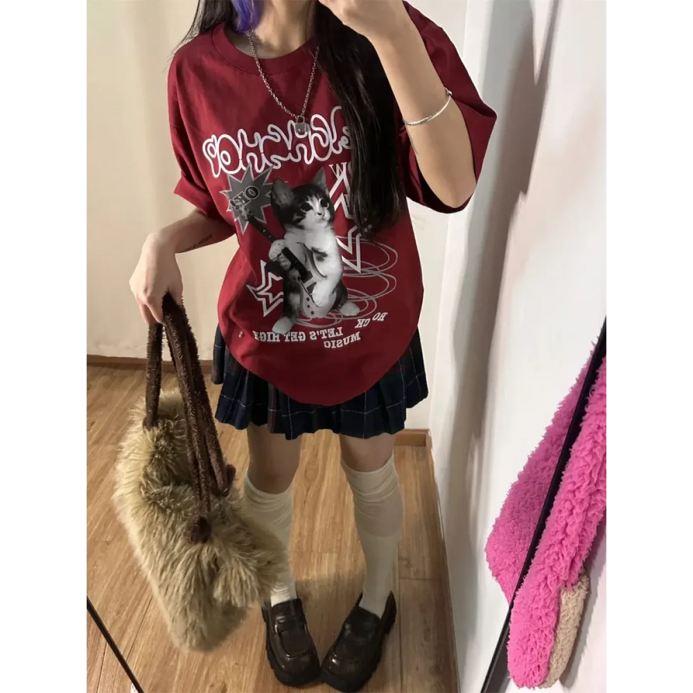 Harajuku Punk Cat Print T-Shirt - T-Shirts - T-Shirts - 1