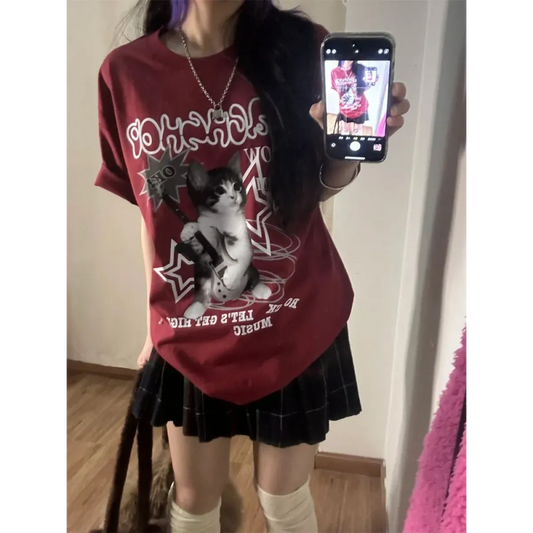 Harajuku Punk Cat Print T-Shirt - T-Shirts - T-Shirts - 2