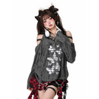 Punk Gothic Lace Off Shoulder T-Shirt - T-Shirts - T-Shirts - 1