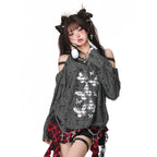 Punk Gothic Lace Off Shoulder T-Shirt - T-Shirts - T-Shirts - 7