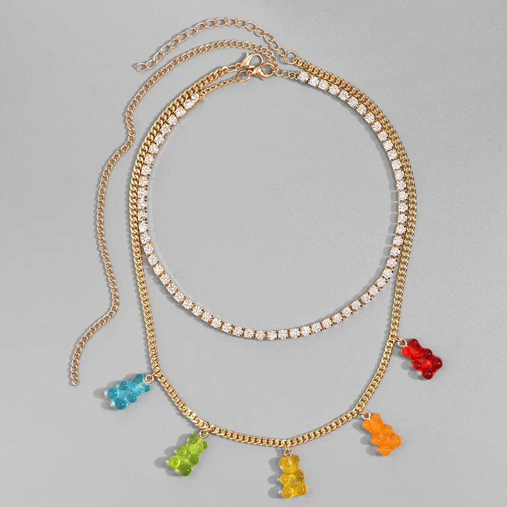 Punk Gummy Bear Crystal Choker - Colorful Metal Multi-layer Necklace - 082801GD - All Products - Necklaces - 8 - 2024