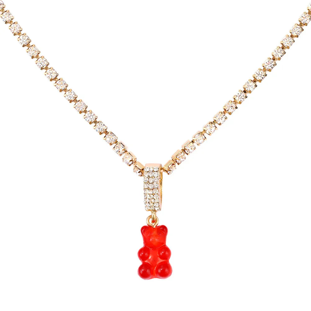 Punk Gummy Bear Crystal Choker - Colorful Metal Multi-layer Necklace - 068307RD - All Products - Necklaces - 15 - 2024