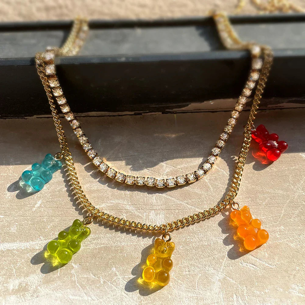 Punk Gummy Bear Crystal Choker - Colorful Metal Multi-layer Necklace - All Products - Necklaces - 3 - 2024