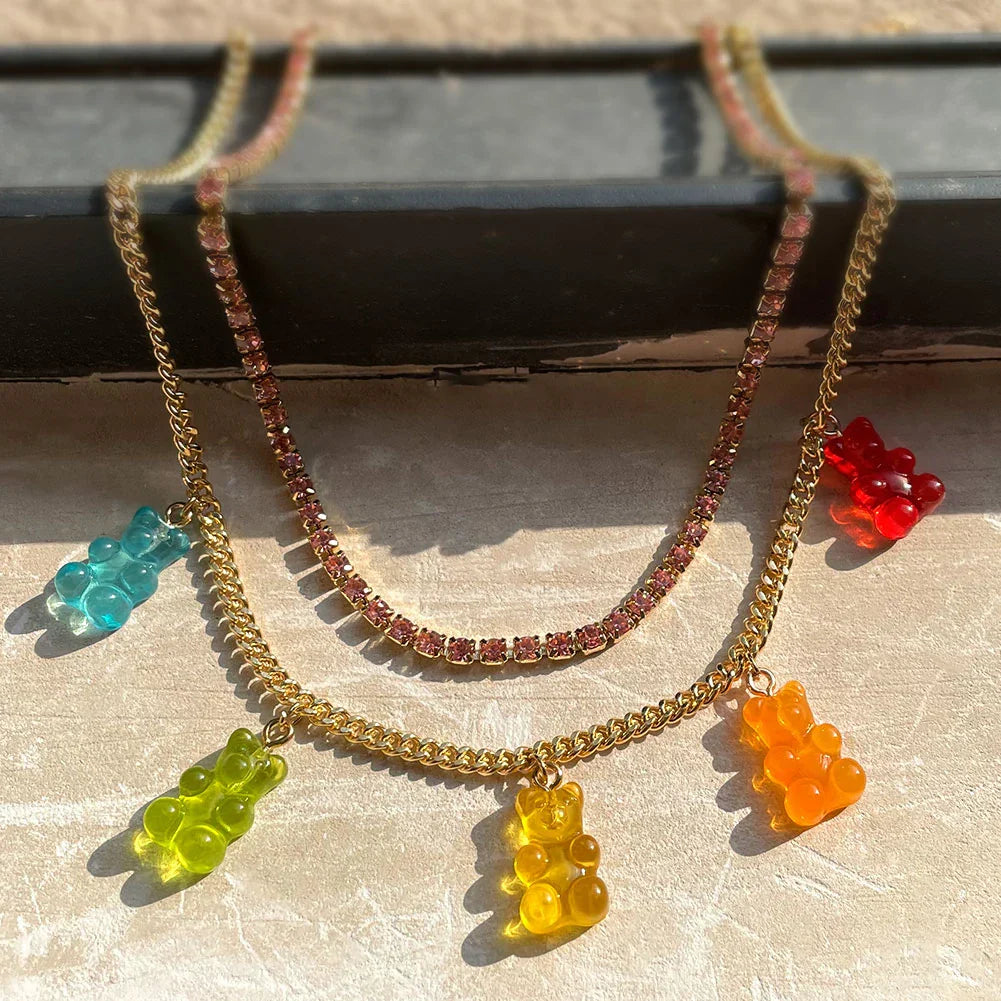 Punk Gummy Bear Crystal Choker - Colorful Metal Multi-layer Necklace - All Products - Necklaces - 2 - 2024