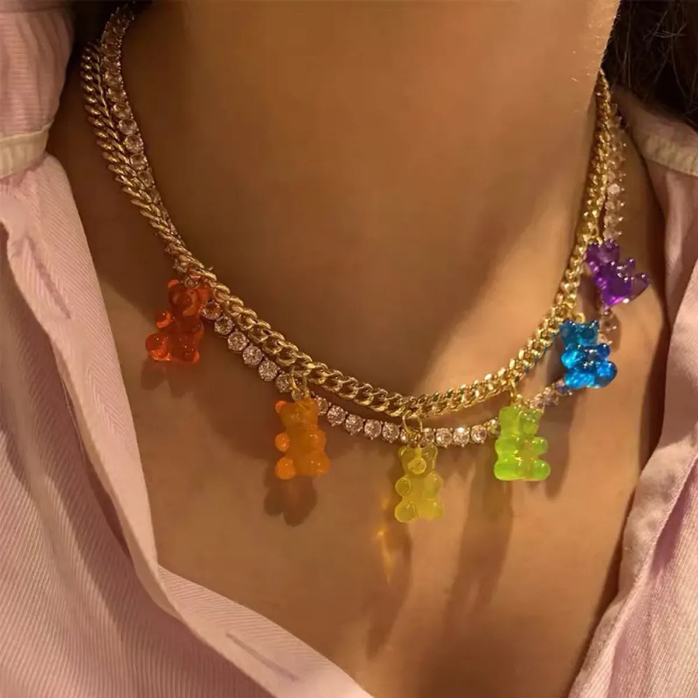 Punk Gummy Bear Crystal Choker - Colorful Metal Multi-layer Necklace - Best Sellers - 1