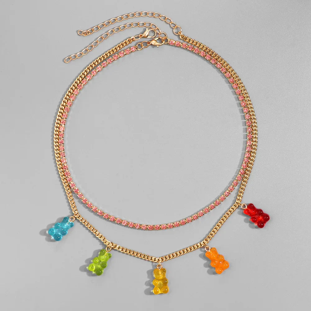 Punk Gummy Bear Crystal Choker - Colorful Metal Multi-layer Necklace - 082802RR - All Products - Necklaces - 7 - 2024