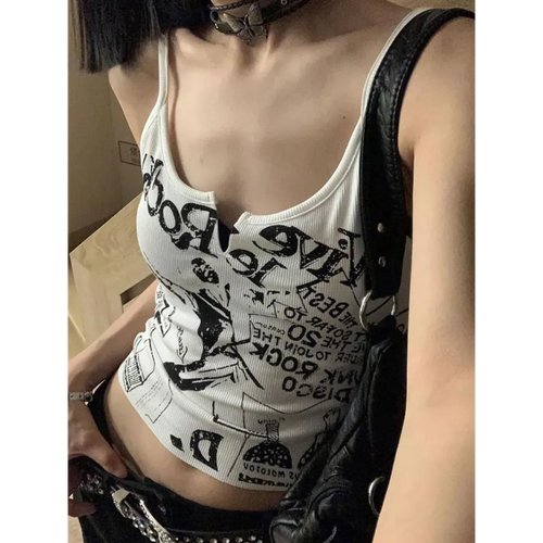 Punk Print Ribbed Tank Top - Tops & Tees - Tops - 1