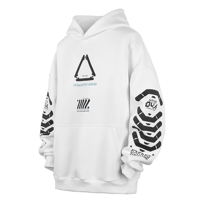 Punk Print Techwear Hoodie - white / M - Hoodies & Sweatshirts - Shirts & Tops - 6 - 2024