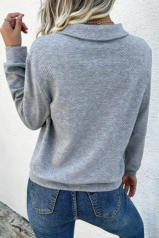 Contrast Ribbed Quarter-Snap Sweatshirt - T-Shirts - Shirts & Tops - 2 - 2024