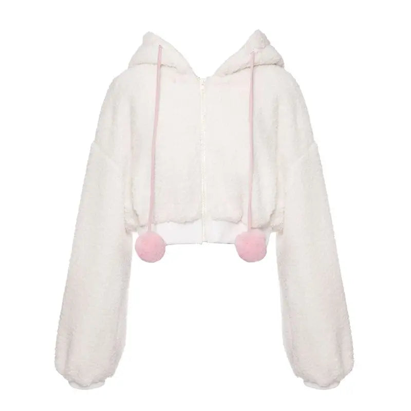 Kawaii Rabbit Ear Skirt Set: Hooded Plush Top & Short Skirt - Top / S - Bottoms - Outfit Sets - 6 - 2024