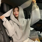 Rabbit Ear Zippered Hoodie - Women’s Cute Short Top in Gray Korean Preppy Style - Women’s Clothing & Accessories - 6