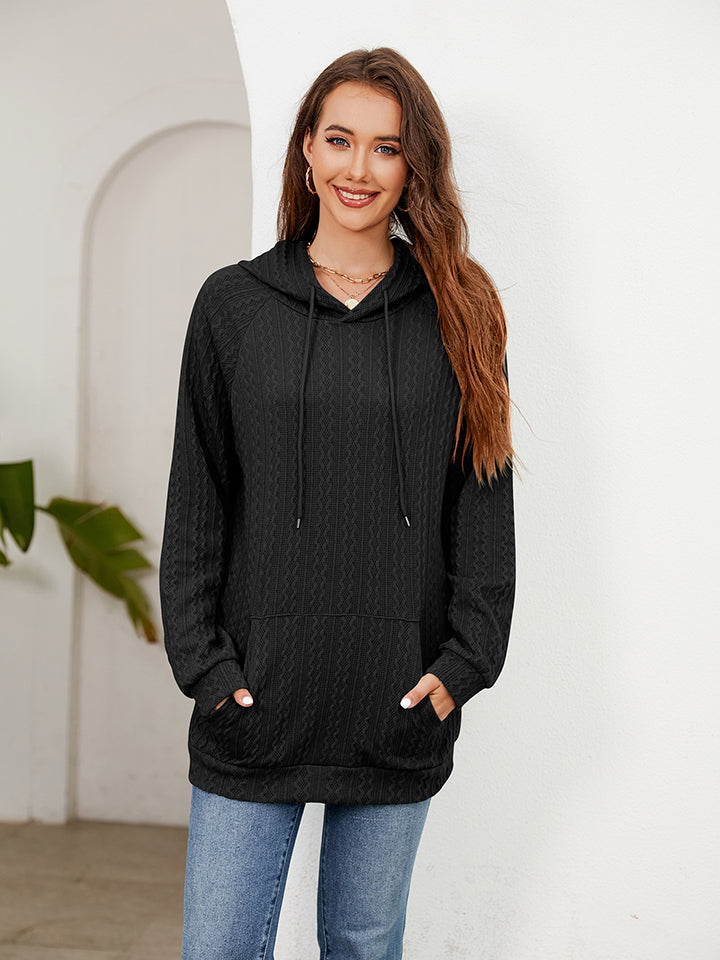 Raglan Sleeve Front Pocket Hoodie - Black / S - Women’s Clothing & Accessories - Shirts & Tops - 13 - 2024