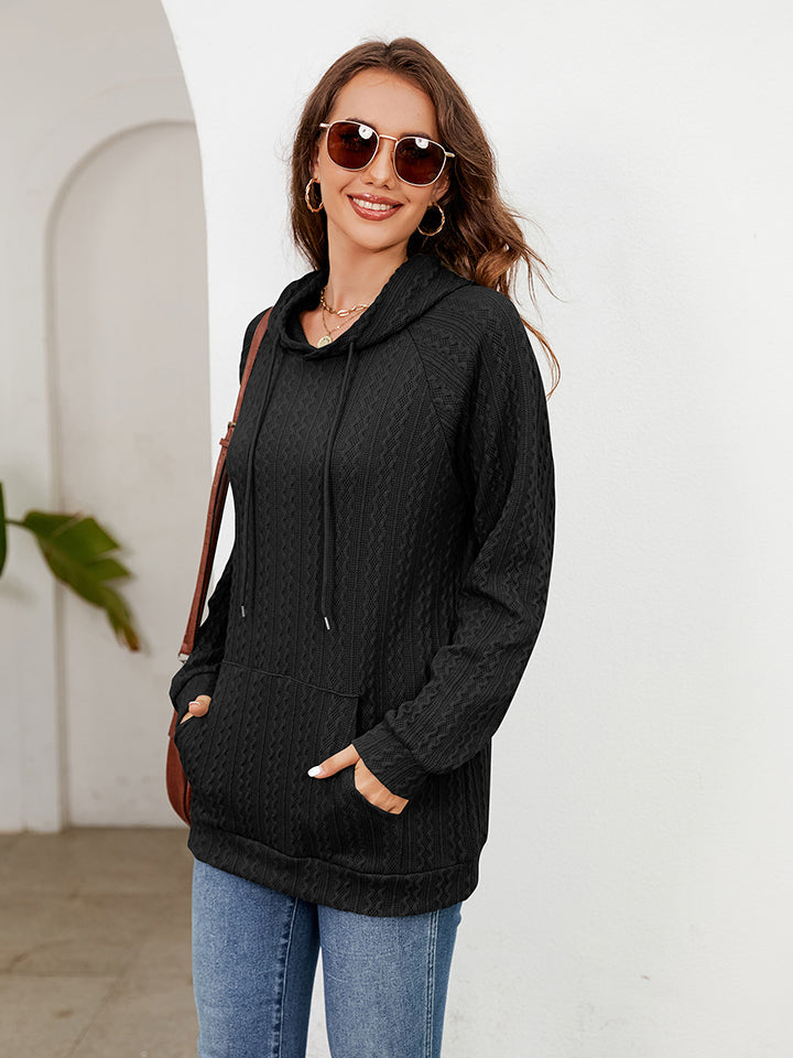 Raglan Sleeve Front Pocket Hoodie - Women’s Clothing & Accessories - Shirts & Tops - 14 - 2024