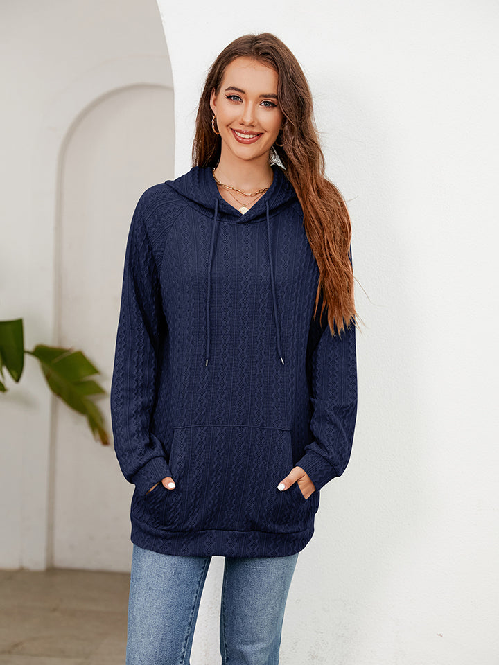 Raglan Sleeve Front Pocket Hoodie - Dark Blue / S - Women’s Clothing & Accessories - Shirts & Tops - 9 - 2024