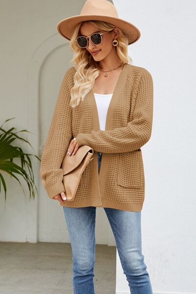 Open Front Raglan Sleeve Pocketed Cardigan - Women’s Clothing & Accessories - Shirts & Tops - 10 - 2024