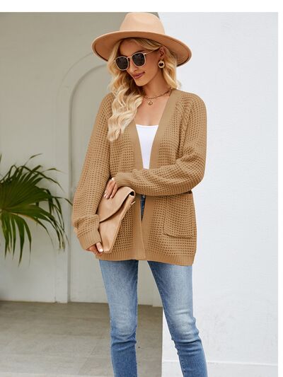 Open Front Raglan Sleeve Pocketed Cardigan - Tan / S - Women’s Clothing & Accessories - Shirts & Tops - 15 - 2024