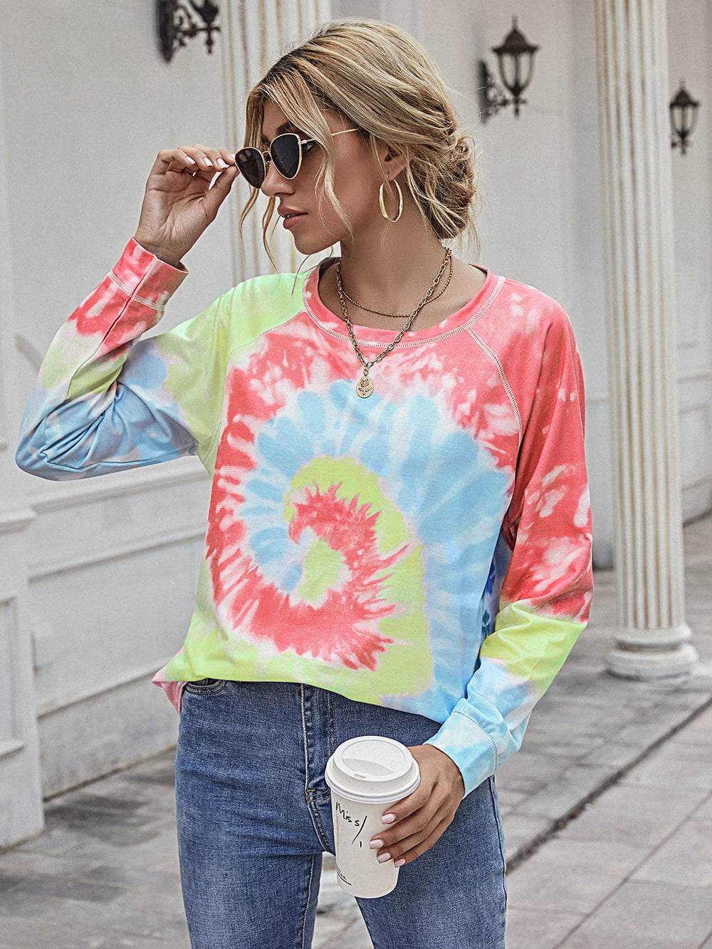 Printed Round Neck Raglan Sleeve Tee - T-Shirts - Shirts & Tops - 4 - 2024