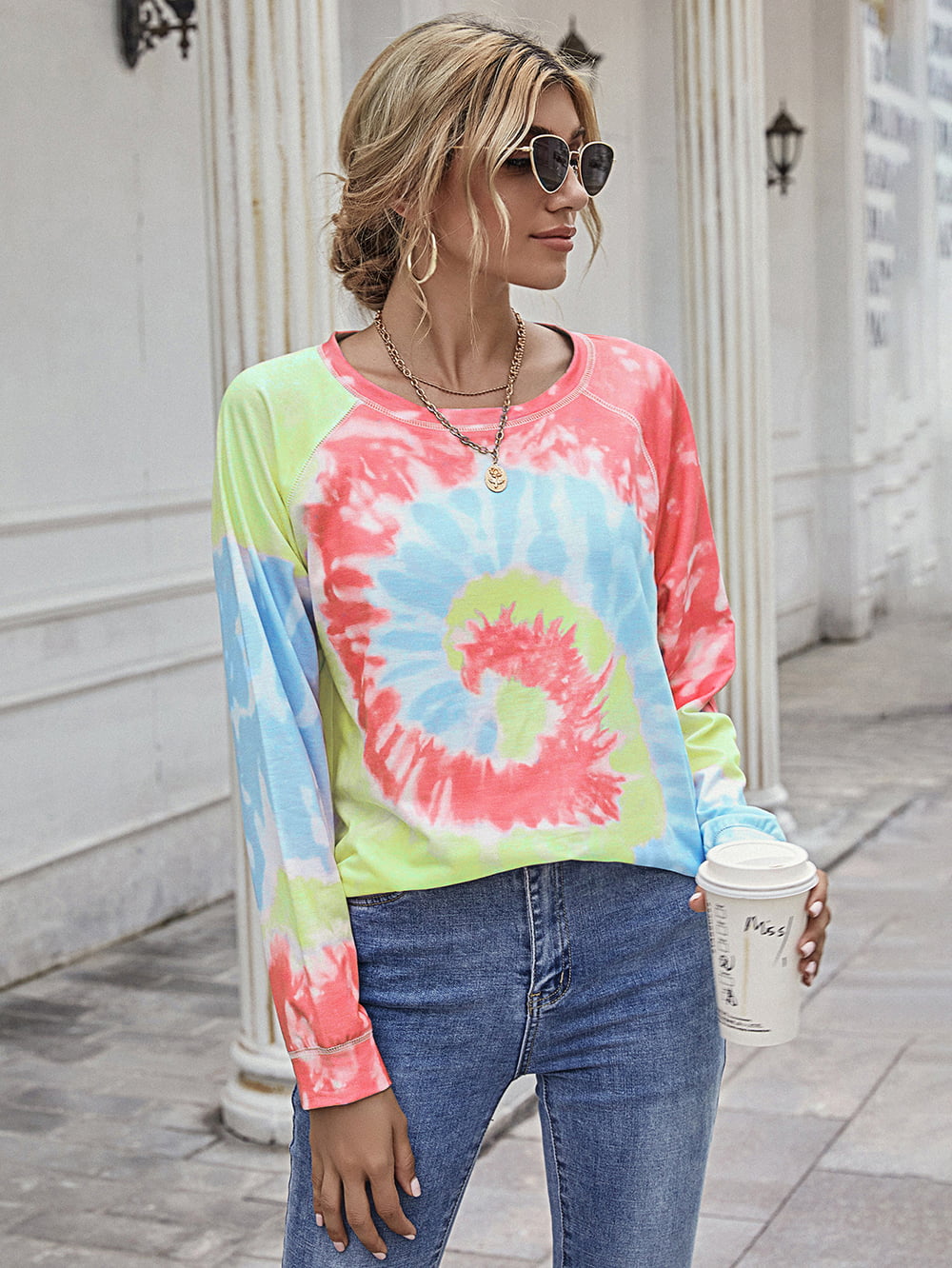 Printed Round Neck Raglan Sleeve Tee - T-Shirts - Shirts & Tops - 5 - 2024