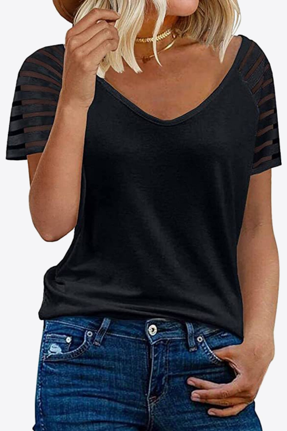 V-Neck Raglan Sleeve Tee - Black / S - T-Shirts - Shirts & Tops - 1 - 2024