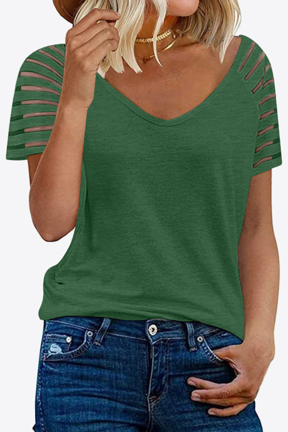 V-Neck Raglan Sleeve Tee - Dark Green / S - T-Shirts - Shirts & Tops - 16 - 2024