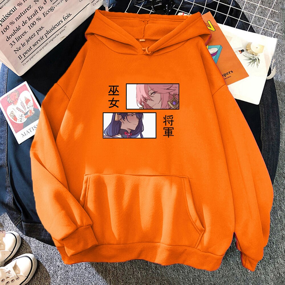 Raiden Shogun X Yae Genshin Impact Hoodies - Orange / S - Women’s Clothing & Accessories - Shirts & Tops - 13 - 2024