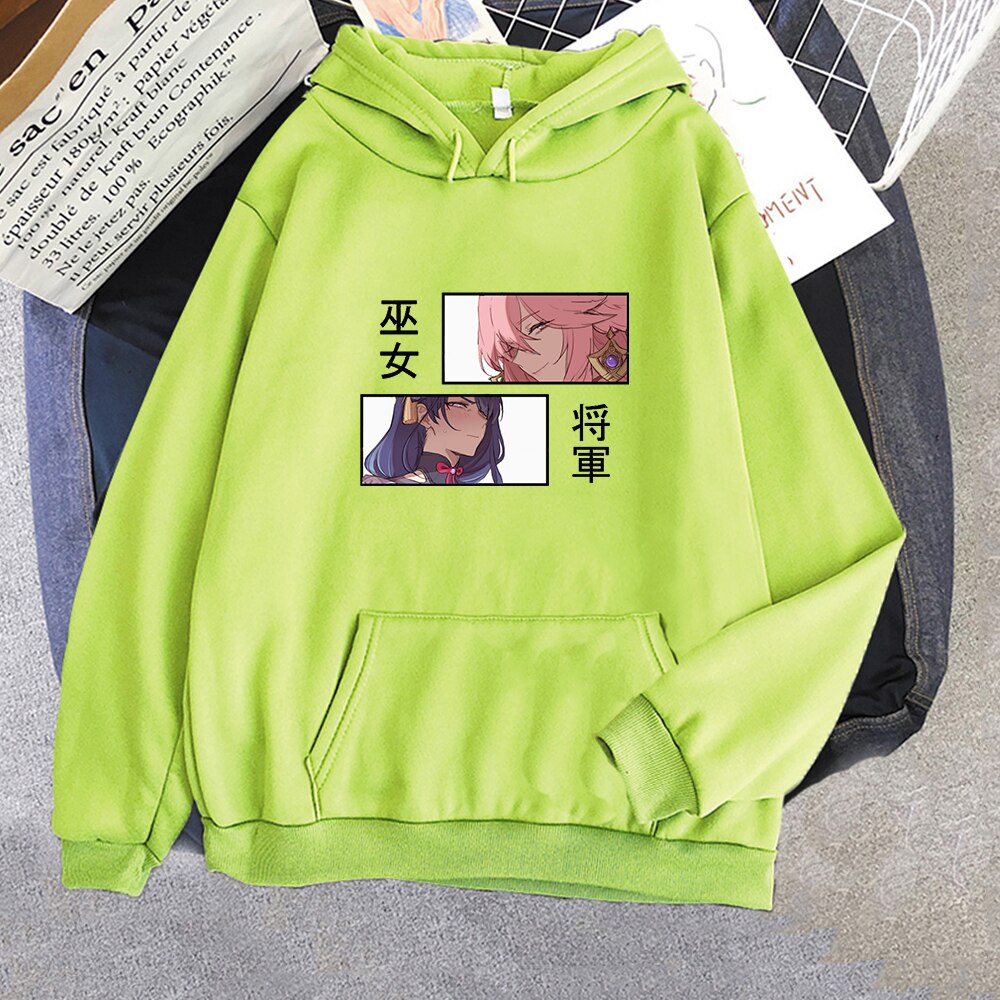 Raiden Shogun X Yae Genshin Impact Hoodies - Light Green / S - Women’s Clothing & Accessories - Shirts & Tops - 14