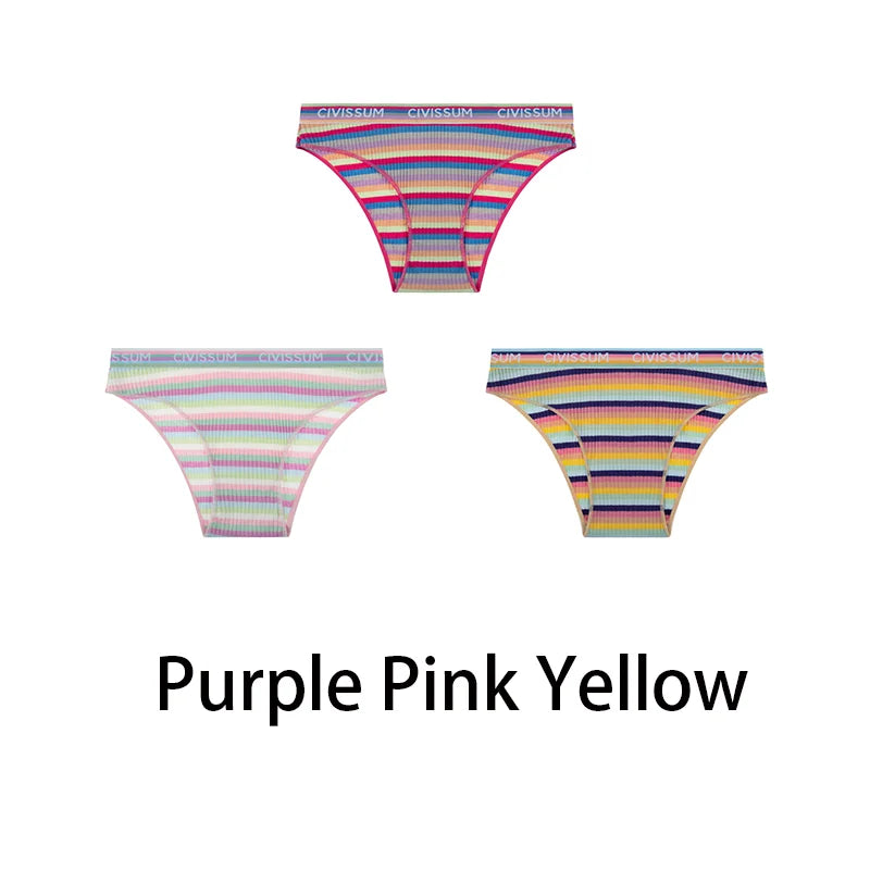 3-Pack Cotton Rainbow Striped Panties - Sexy Low Waist Lingerie for Women - Women’s Clothing & Accessories - Lingerie