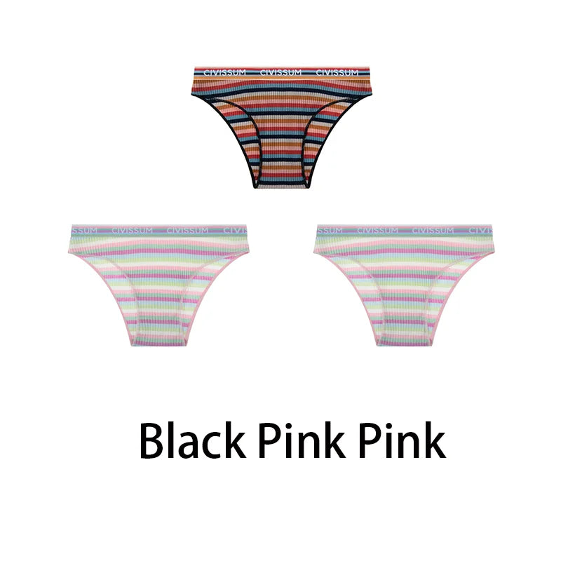 3-Pack Cotton Rainbow Striped Panties - Sexy Low Waist Lingerie for Women - Women’s Clothing & Accessories - Lingerie