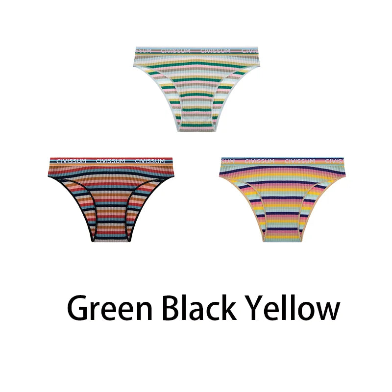 3-Pack Cotton Rainbow Striped Panties - Sexy Low Waist Lingerie for Women - Women’s Clothing & Accessories - Lingerie