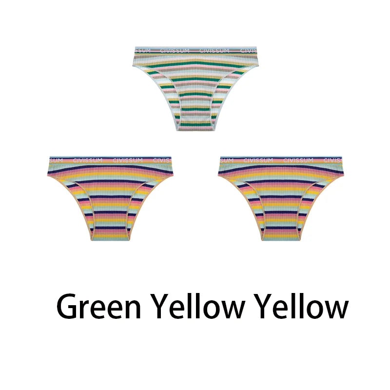 3-Pack Cotton Rainbow Striped Panties - Sexy Low Waist Lingerie for Women - Women’s Clothing & Accessories - Lingerie