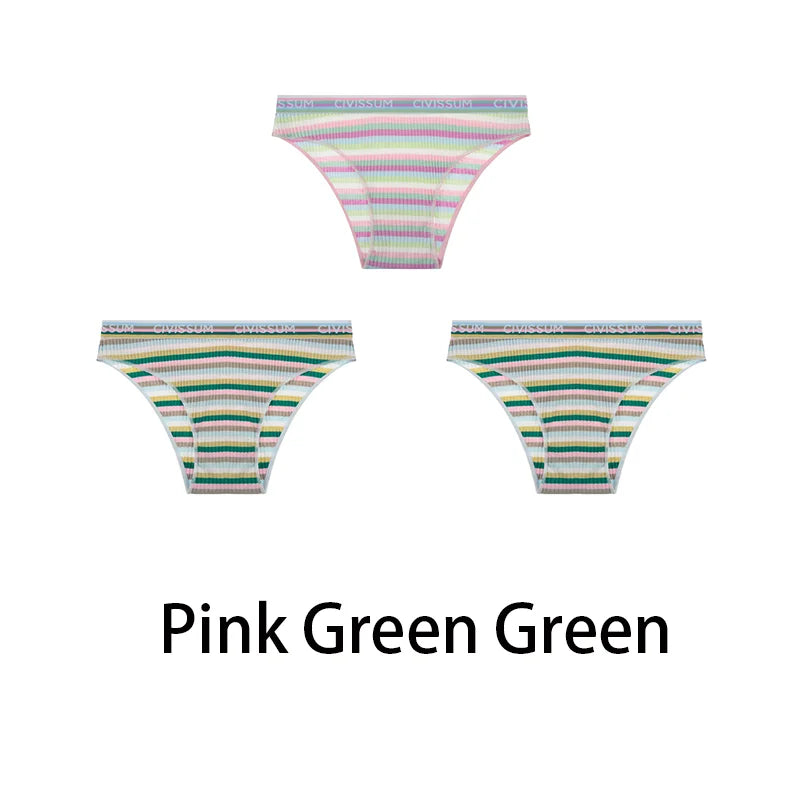 3-Pack Cotton Rainbow Striped Panties - Sexy Low Waist Lingerie for Women - Women’s Clothing & Accessories - Lingerie