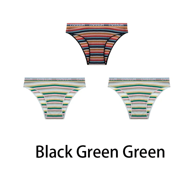 3-Pack Cotton Rainbow Striped Panties - Sexy Low Waist Lingerie for Women - Women’s Clothing & Accessories - Lingerie