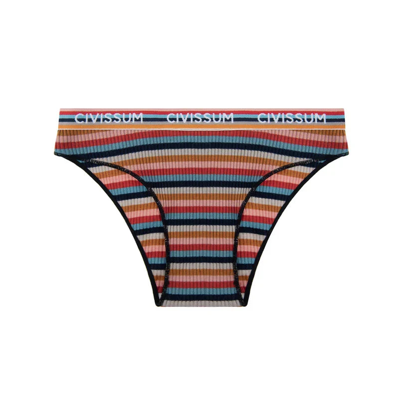 3-Pack Cotton Rainbow Striped Panties - Sexy Low Waist Lingerie for Women - Women’s Clothing & Accessories - Lingerie